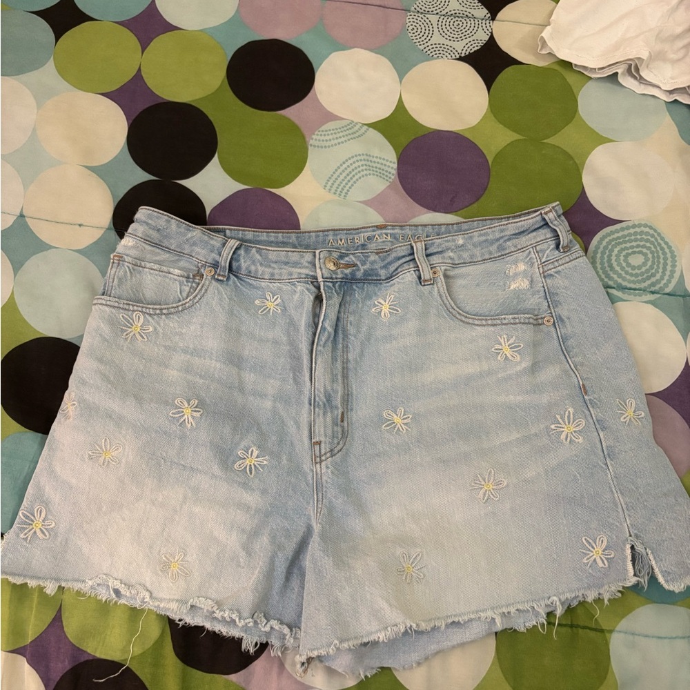 American Eagle Light Blue Floral Jean Shorts